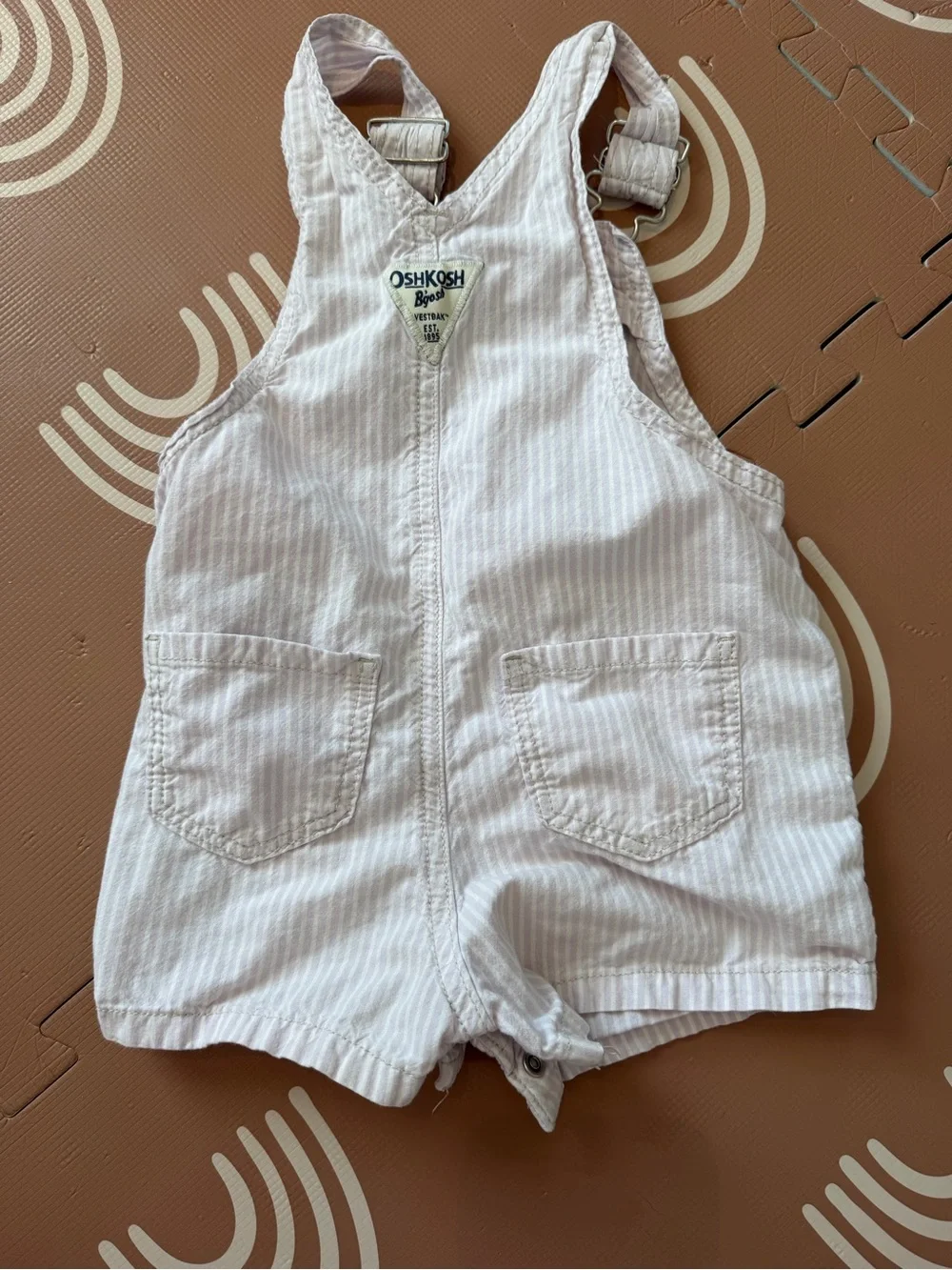 OshKosh B'gosh Pale Pink Striped Floral Embroidered Short Overalls